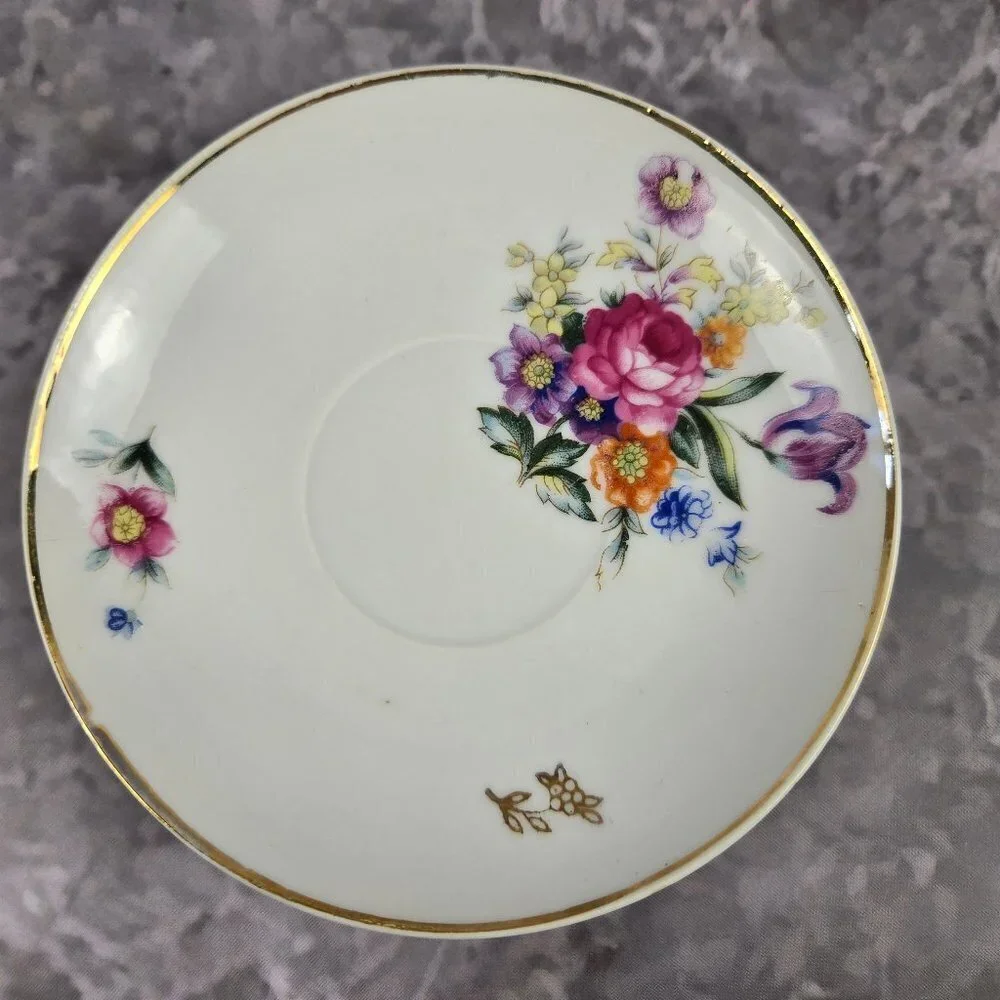 Vintage Demitasse Cup and Saucer Floral Pattern Gold Edged Made In Japan
